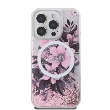 Husa iPhone 16 Guess Liquid Glitter Flower MagSafe - Roz - Img 7