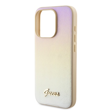 Husa originala Guess iPhone 15 Pro Max Saffiano Iridescent Script GUHCP15XPSAIRSD - Auriu - Img 4