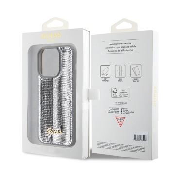 Husa originala Guess iPhone 15 Pro Sequin Script Metal GUHCP15LPSFDGSS- Argintiu - Img 7