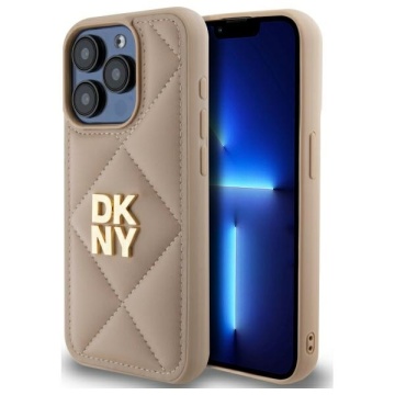 Husa piele iPhone 15 Pro DKNY Leather Quilted Stack Logo DKHCP15LPQDSLE, Bej - Img 1