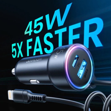 Incarcator auto JoyRoom (JR-CL08) - USB, tip C, lumini RGB, încărcare rapidă 45 W, cu cablu Lightning, 1,5 m - negru - Img 6