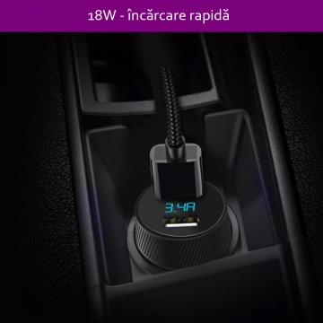 Incarcator auto Yesido Y31, 2x USB, 18W, 3.4A, afisaj LED, negru - Img 4