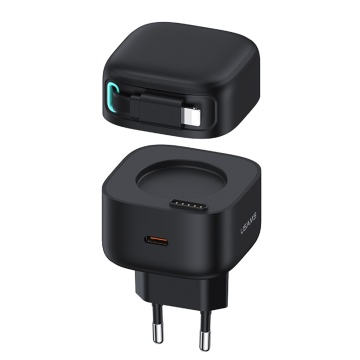 Incarcator de perete Usama Seria XMF (US-CC209) - incarcare rapida GaN, USB-C PD35W cu cablu retractabil Lightning, 80cm - Negru - Img 1