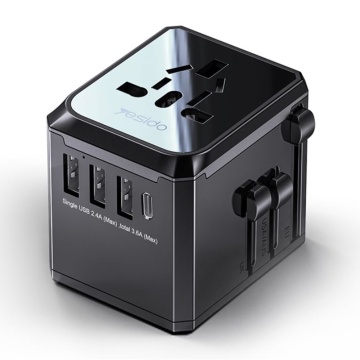 Incarcator priza EU, UK, US, AUS Yesido MC10, 3xUSB, tip C - Negru - Img 1