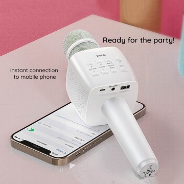 Microfon portabil wireless karaoke Hoco BK5, 5W - Alb - Img 5