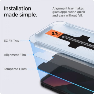 [Pachet 2x] Folie privacy iPhone 13 Pro Max Spigen Glas.tR EZ Fit, Clear - Img 3