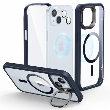 [Pachet 360°] Husa + folie iPhone 15 Plus ESR Armor Tough Kickstand HaloLock, albastru/transparenta (Copy 1) - Img 6