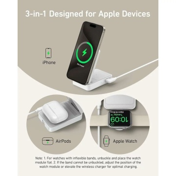 Statie de incarcare MagGo 3in1 (B2557311) - Qi2, pentru Apple, 15W, cu incarcator USB-C si cablu tip C Anker- alb - Img 6