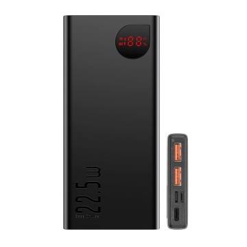 Acumulator Extern 2x USB, Type-C, Lightning, Micro-USB, Fast Charging, 22.5W, 10000mAh - Baseus Adaman (PPAD070001) - Black - Img 1