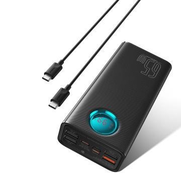Acumulator Extern 4x USB, Type-C, Lighting, Micro-USB, Fast Charge, 65W, 26800mAh - Baseus Amblight (P10022402113-00) - Black - Img 1