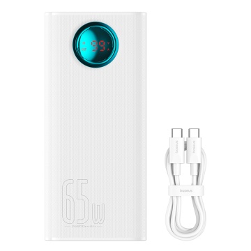 Acumulator Extern 4x USB, Type-C, Lighting, Micro-USB, Fast Charge, 65W, 26800mAh - Baseus Amblight (P10022402223-00) - White - Img 5