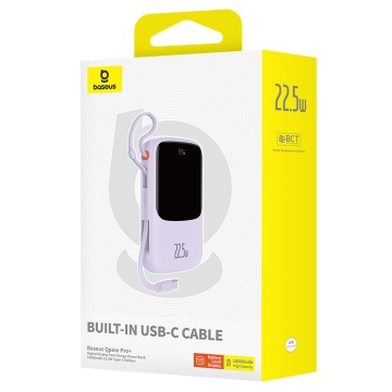 Acumulator Extern Lightning, 2x Type-C, USB, 22.5W, 10000mAh + Cablu Type-C - Baseus Qpow Pro+ (P10067101513-00) - Purple - Img 7