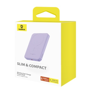 Acumulator Extern Type-C, Incarcare Wireless, 20W, 5000mAh + Cablu Type-C, 30cm - Baseus Mini (P10022107513-00) - Purple - Img 4
