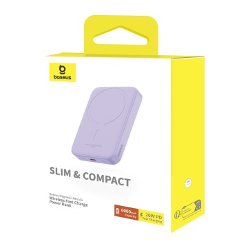 Acumulator Extern Type-C, Incarcare Wireless, 20W, 6000mAh + Cablu Type-C, 30cm - Baseus Mini Air (P10059002513-00) - Purple - Img 2