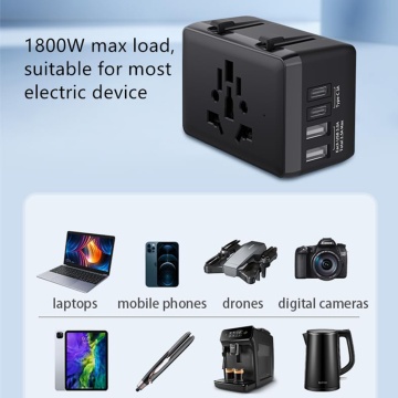 Adaptor priza EU la US, UK, AUS, 2xUSB-C, 2xUSB, Techsuit, HHt204A - Negru - Img 3