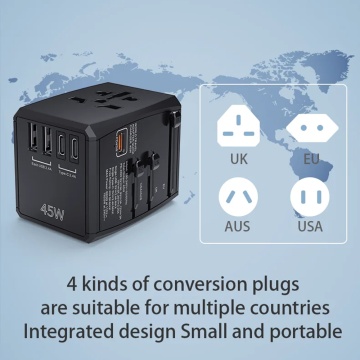 Adaptor priza universal PD45W, 2xUSB, 3xType-C Techsuit, HHT905 - Negru - Img 4