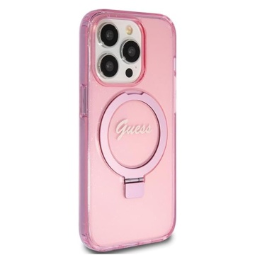 Husa Guess iPhone 15 Pro Max Ring Stand Script Glitter MagSafe GUHMP15XHRSGSP - Roz - Img 4