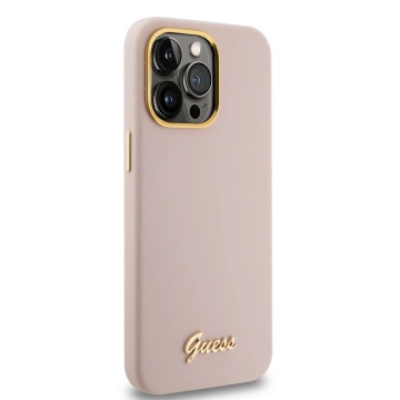 Husa Guess iPhone 15 Pro Max Silicone Script Metal Logo & Frame GUHCP15XSMBSLP - Roz - Img 2