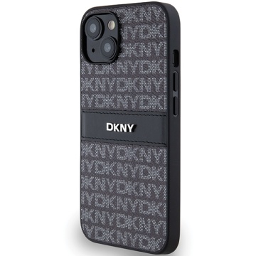Husa iPhone 15 - DKNY Leather Mono Stripe & Metal Logo (DKHCP14SPRTHSLK) - Black - Img 1