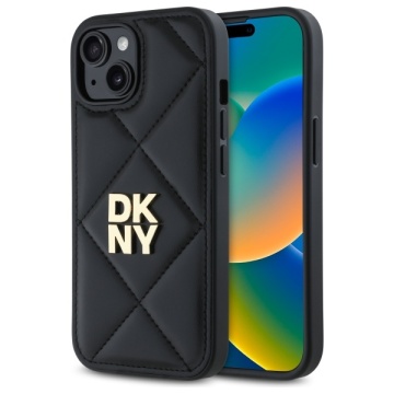 Husa iPhone 15 - DKNY Leather Quilted Stack Logo (DKHCP15SPQDSLK) - Black - Img 1