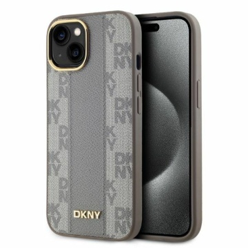 Husa iPhone 15 Plus - DKNY Leather Checkered Mono Pattern MagSafe (DKHMP15MPCPVSLE) - Beige - Img 1
