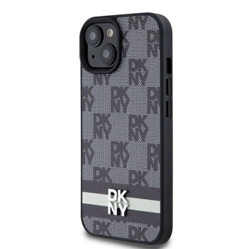 Husa iPhone 15 Plus - DKNY Leather Checkered Mono Pattern & Printed Stripes (DKHCP15MPCPTSSK) - Black - Img 4