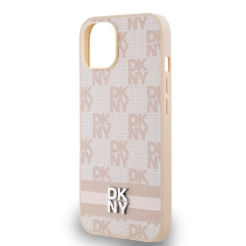 Husa iPhone 15 Plus - DKNY Leather Checkered Mono Pattern & Printed Stripes (DKHCP15MPCPTSSP) - Pink - Img 4