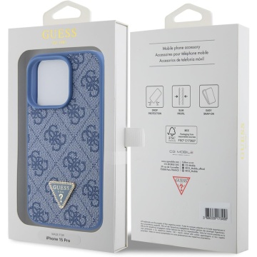 Husa iPhone 15 Pro Guess Leather 4G Triangle Strass GUHCP15LP4TDPB- Albastru - Img 2