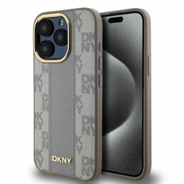 Husa iPhone 15 Pro Max - DKNY Leather Checkered Mono Pattern MagSafe (DKHMP15XPCPVSLE) - Beige - Img 1