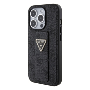 Husa iPhone 15 Pro originala Guess Grip Stand 4G Triangle Strass GUHCP15LPGS4TDK - Negru - Img 4