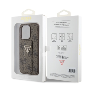 Husa iPhone 15 Pro originala Guess Grip Stand 4G Triangle Strass GUHCP15LPGS4TDW - Maro - Img 7