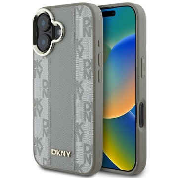 Husa iPhone 16 - DKNY Leather Checkered Pattern Magsafe (DKHMP16SPCPVSLE) - Beige - Img 1