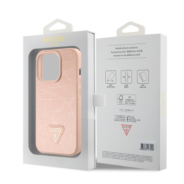 Husa originala Guess iPhone 15 Pro Max Croco Triangle Metal Logo GUHCP15XPCRTHCP - Roz - Img 5