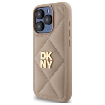 Husa piele iPhone 15 Pro DKNY Leather Quilted Stack Logo DKHCP15LPQDSLE, Bej - Img 2