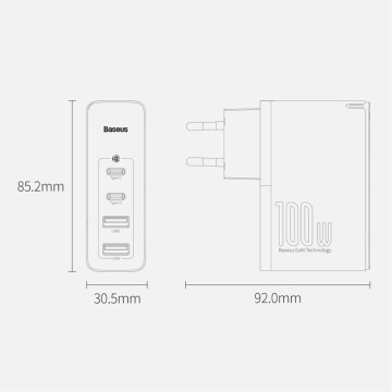 Incarcator 2xUSB QC3.0/2xType-C PD100W + cablu Baseus, CCGAN2P-L01, Negru - Img 6