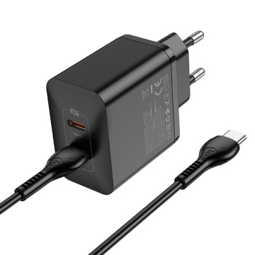 Incarcator de perete Hoco, Streamer (N35) - Port dublu 2x PD45W tip C + cablu tip C la tip C - negru - Img 2