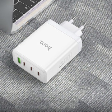 Incarcator priza 3xtip C, USB Fast Charge Hoco N31, 100W, alb - Img 6