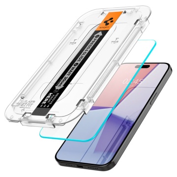 [Pachet 2x] Folie iPhone 15 Pro Max Spigen Glas.tR EZ Fit, Clear - Img 5
