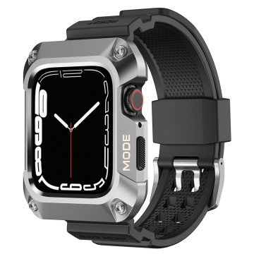 [Pachet] Husa + curea Apple Watch 7 / 8 / 9 (45mm) Lito Metal RuggedArmor, LS002 - Argintiu - Img 1