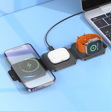 Stație de încărcare Unique (CQ4) - pentru telefon, căști și ceas, design pliabil, 15 W Hoco- negru - Img 4