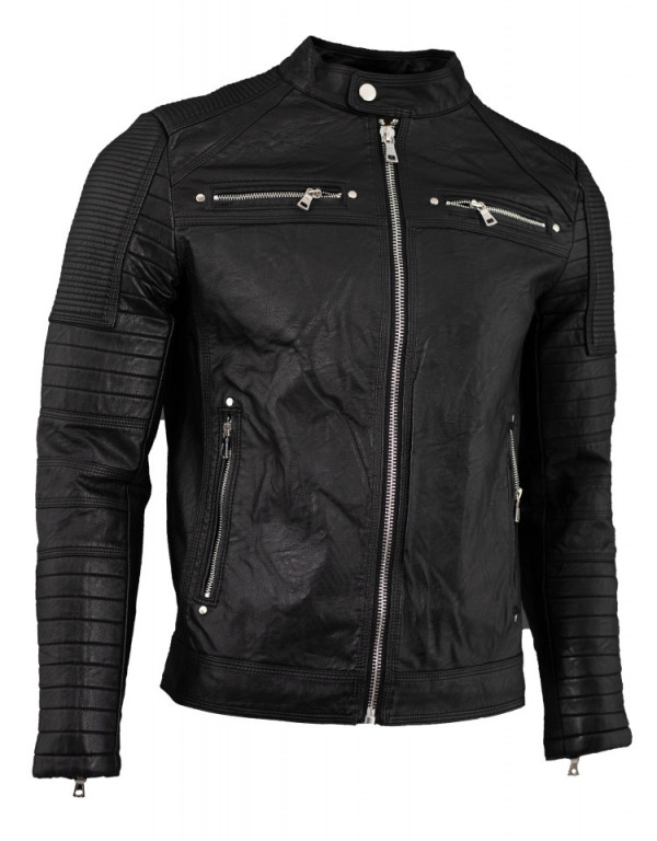 Geaca piele ecologica barbati neagra ZR72