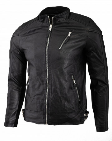 Geaca piele ecologica barbati neagra ZR73