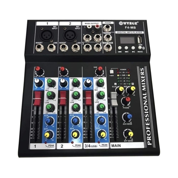 Mixer audio digital fara amplificare cu 4 canale si Bluetooth WVNGR F4-MB