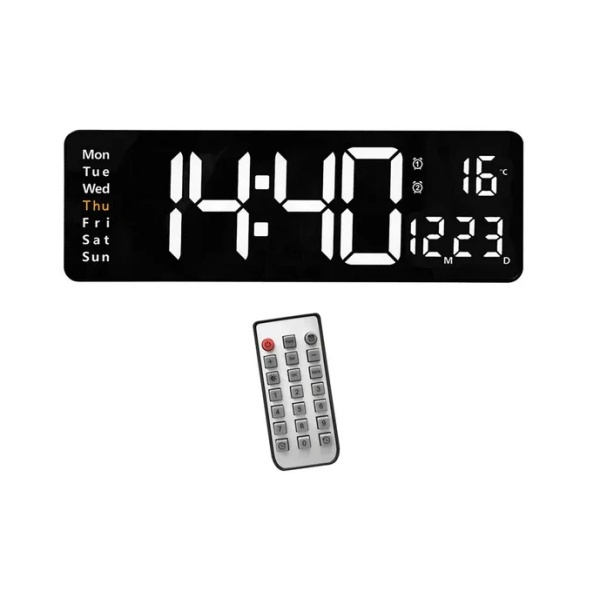 Ceas digital de perete ecran mare cu afisaj Alb si telecomanda