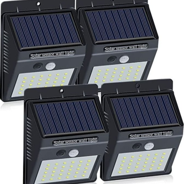 Set 4 lampi solare de perete cu senzor de miscare si lumina cu 30 leduri