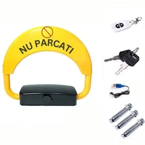 Blocator loc parcare automat cu 2 telecomenzi, alarma si acumulator