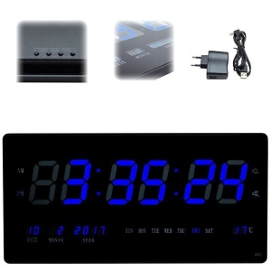 Ceas digital de perete cu temperatura si data, LED-uri culoare albastra JH4622 - Img 4