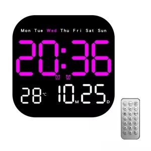 Ceas digital de perete si birou cu telecomanda, afisaj LED temperatura si alarma - Img 1