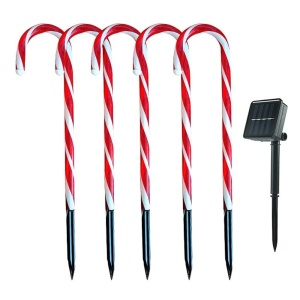 Decoratiune luminoasa pentru Craciun cu 5 Acadele Baston prin incarcare solara - Img 1
