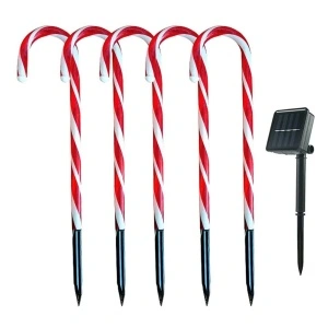 Decoratiune luminoasa pentru Craciun cu 5 Acadele Baston prin incarcare solara